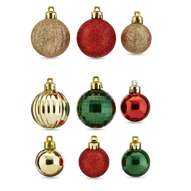 Holiday Time Multi-Textured Shatterproof Christmas Mini Ornaments, Red, Green, & Metallic Gold, 2... | Walmart (US)