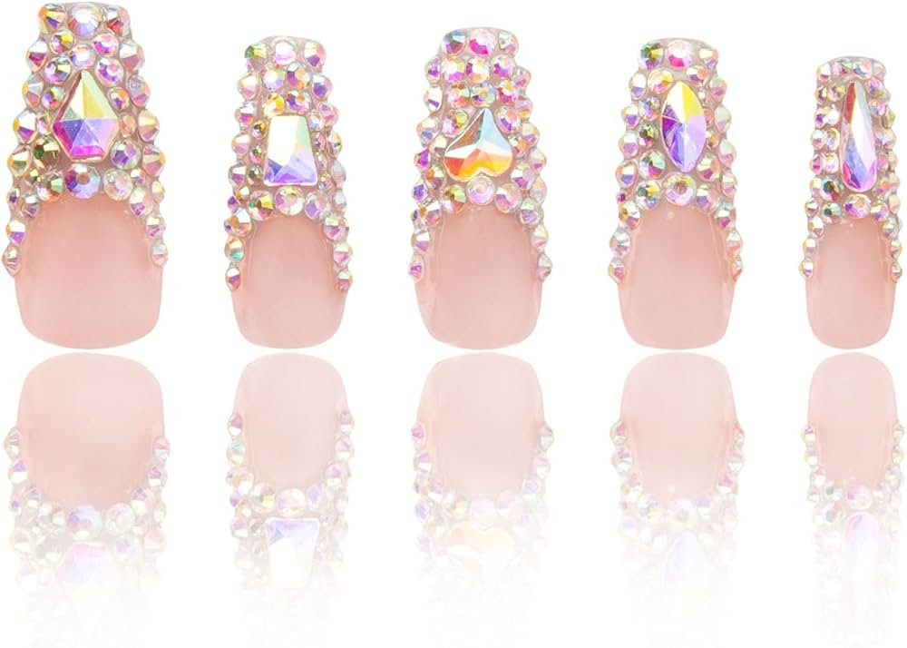 LOVFUL Press on Nails Angel's Tear Rhinestone | Handmade with Full Covered Crystals | Reusable Fu... | Amazon (US)