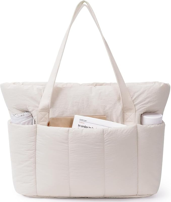 Narwey Puffer Tote Bag for Women Work with Laptop Compartment, Puffy Quilted Work Tote Bags for T... | Amazon (US)