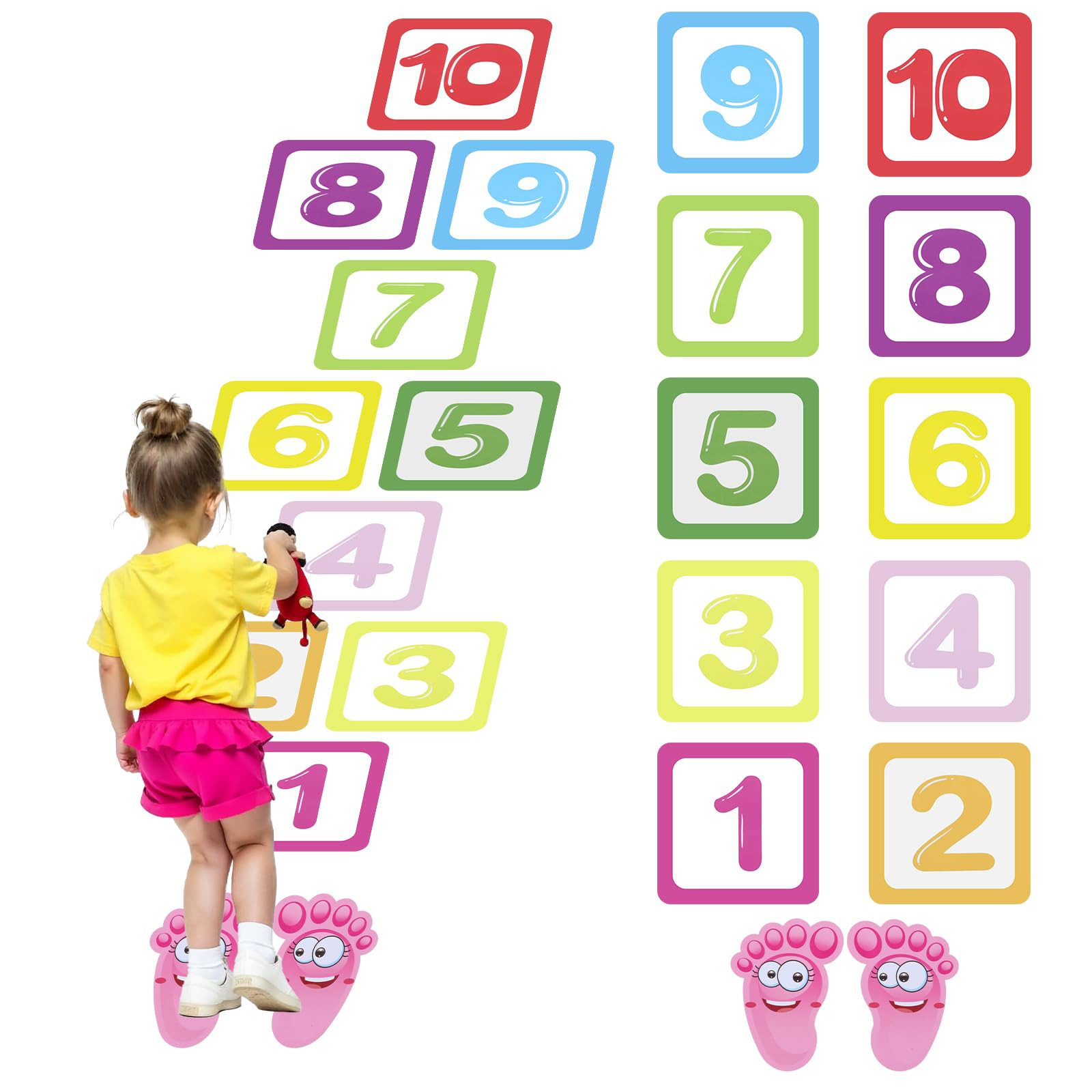 10Pcs Hopscotch Game Floor Stickers, Number Lattice Floor Sticker with 1 Pair Kids Footprint Stic... | Amazon (US)