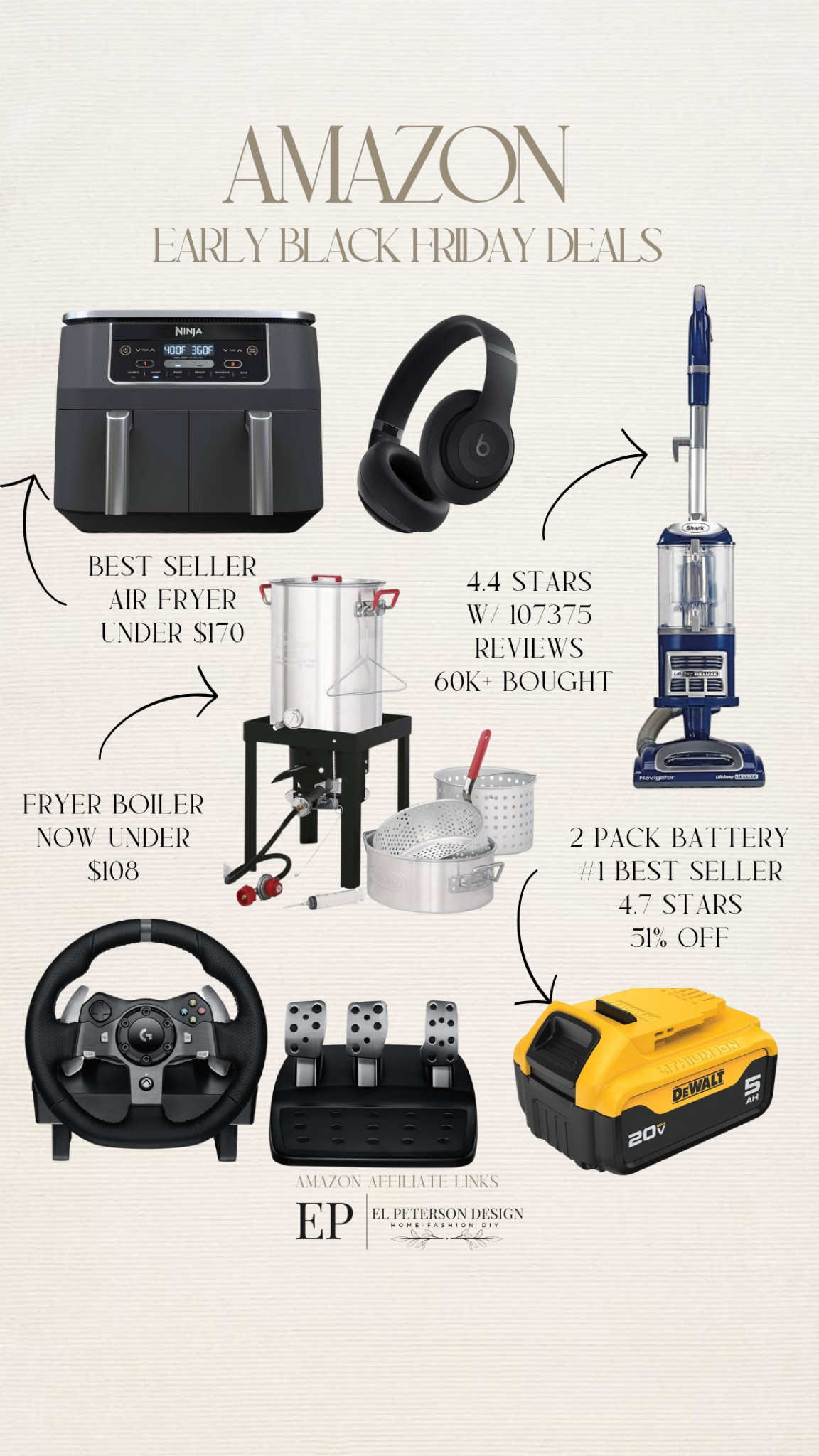 Early Black Friday deals
Vacuum 
Air fryer
Headset
Propane cooker
Dewalt battery pack
Gaming driving wheel 


#LTKSaleAlert #LTKHome #LTKCyberWeek