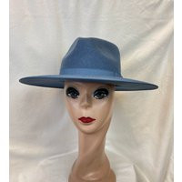 Dusty Blue Flat Stiff Brim Wool Felt Fedora/3.5 Inchflat Australian Hat | Etsy (US)