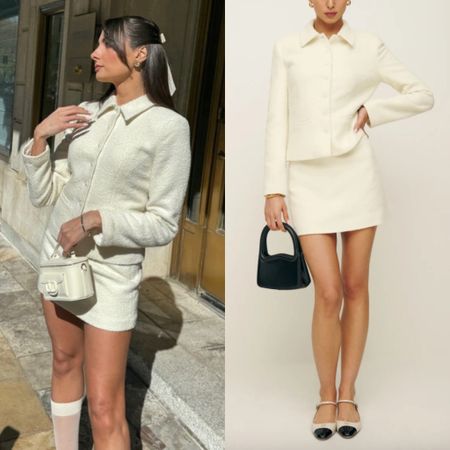 Paige DeSorbo's White Tweed Skirt Set 📸 + Info= @paige_desorbo 