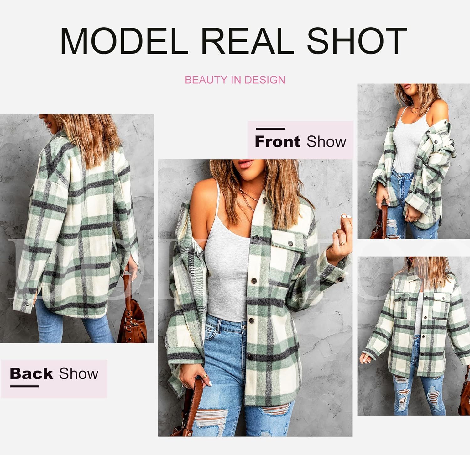 Dokotoo Womens Casual Plaid Button Down Long Sleeve Shirts Flannel Shacket Jacket Coats | Amazon (US)