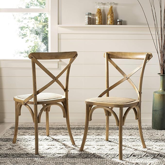 Safavieh American Homes Collection Franklin Farmhouse X-Back Natural Side Chair (Set of 2) | Amazon (US)