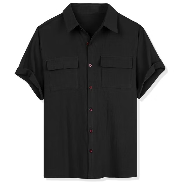 Lars Amadeus Men's Solid Color Short Sleeves Point Collar Shirt with Pockets | Target
