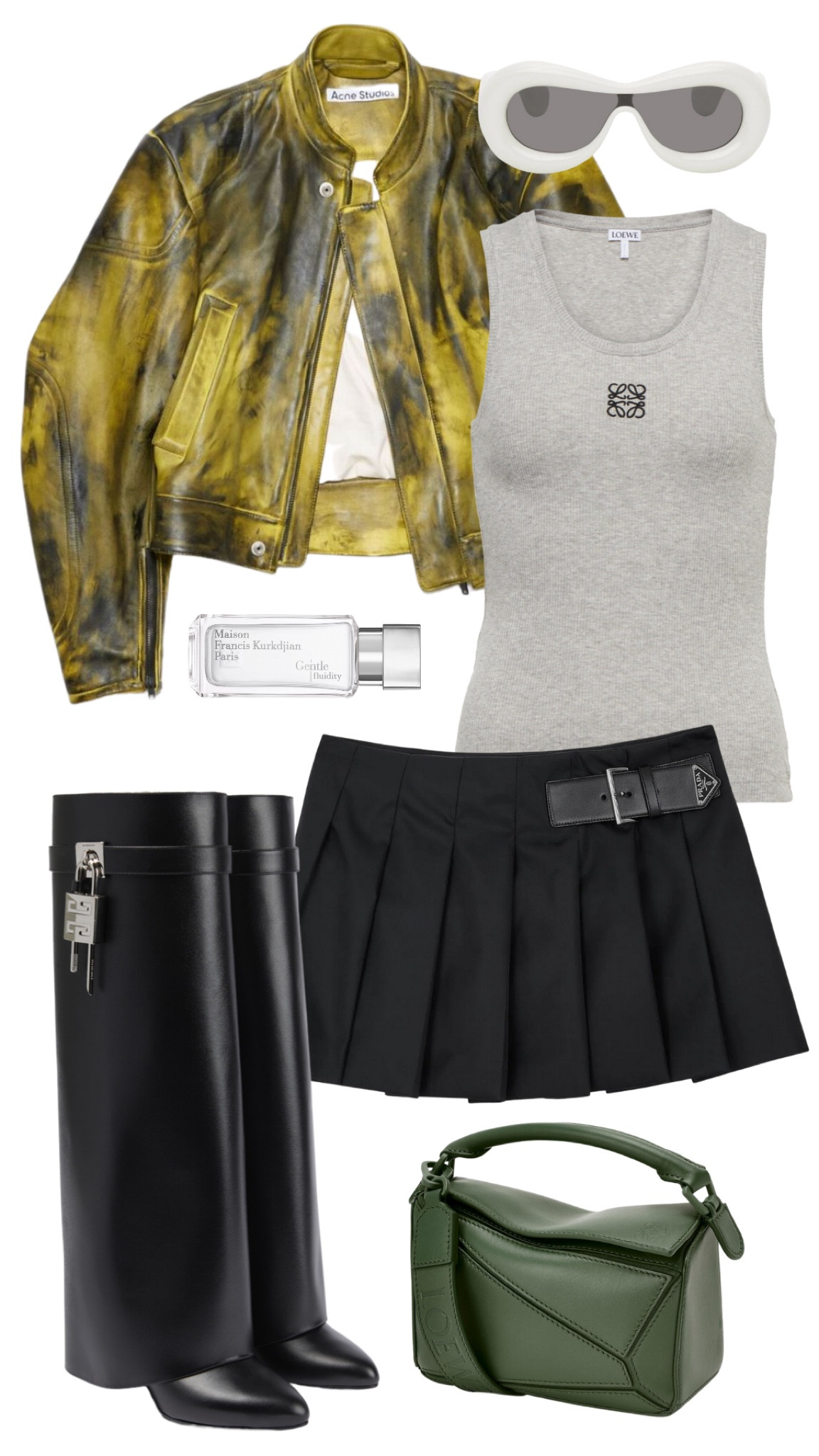 acne studios jacket 
loewe anagram tank 
prada skirt 
givenchy shark boots 
loewe mini puzzle bag 
MFK gentle fluidity perfume 
loewe inflated sunglasses 

#LTKHoliday #LTKshoecrush #LTKSeasonal