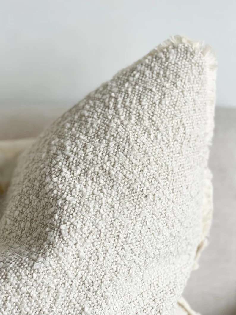 Cream Boucle Fringed Cushion With Duck Feather Pad 4 SIZES - Etsy UK | Etsy (UK)
