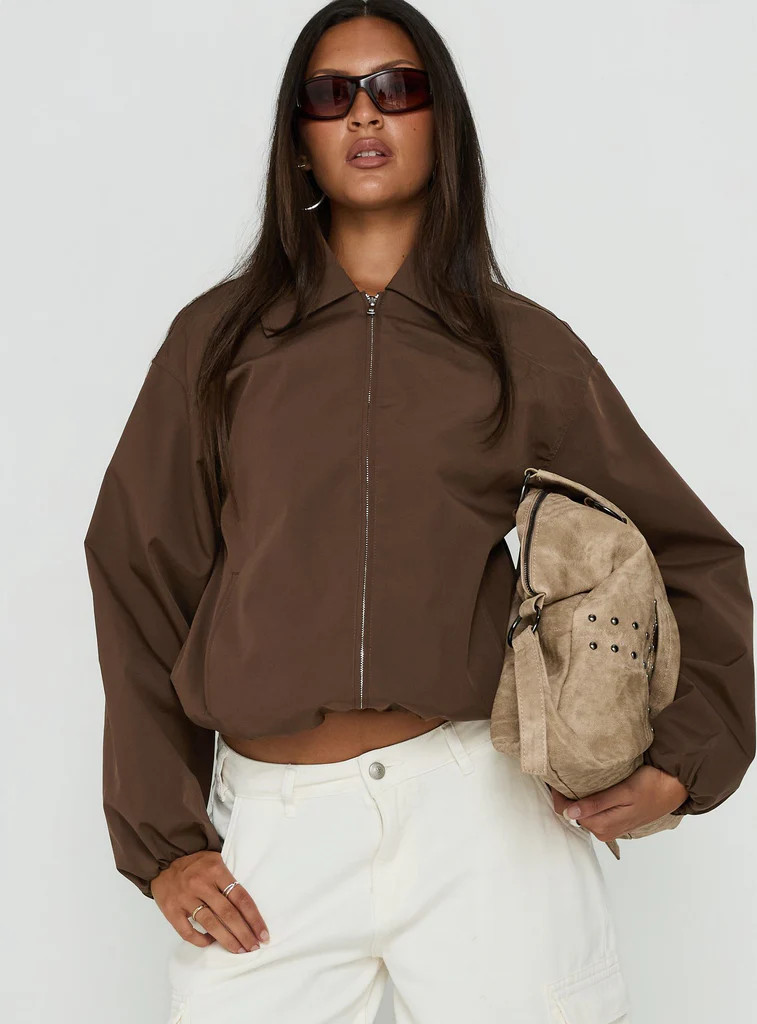 Scorpia Canvas Bomber Jacket Dark Brown | Princess Polly US