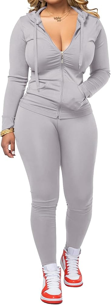 AUXDIO Women 2 Piece Outfits Casual Workout Sets Bodycon Tracksuit Zip Up Long Sleeve Hoodle Jack... | Amazon (US)
