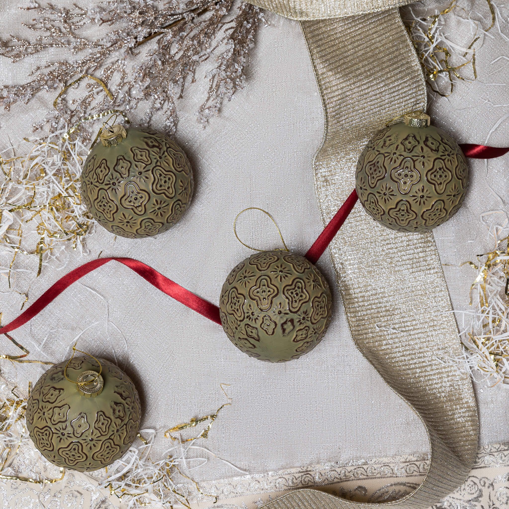 Rustic Green Glass Ornament (4 Pack) | King of Christmas