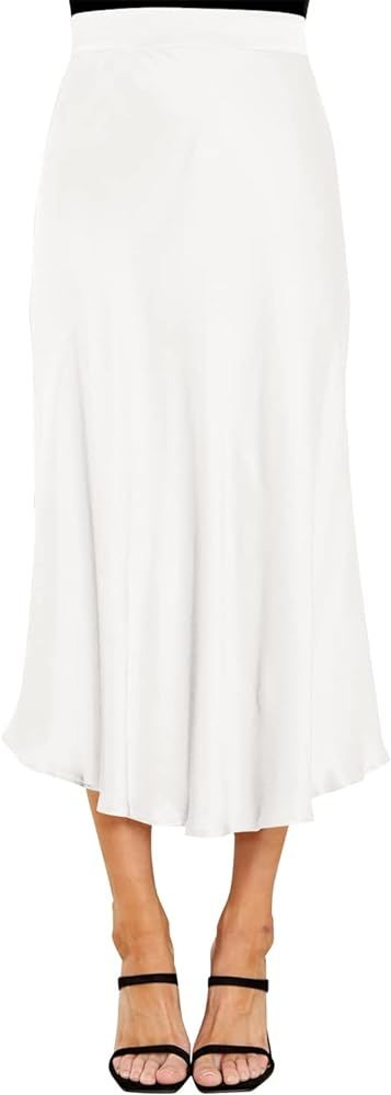Imily Bela Womens Satin High Waist Midi Skirt Silk Elegant Party Ruffle Flared Long Skirts | Amazon (US)