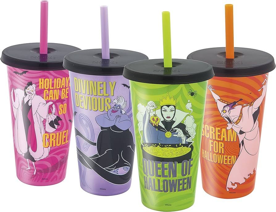 Zak Designs Disney Villains Halloween Glow in the Dark Tumbler Set with Lid and Straw for Cold Dr... | Amazon (US)