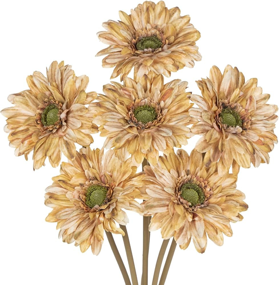 Briful Artificial Gerbera Daisy Bouquet – 6pcs Fall Flowers Stems, 17.7” Faux Daisies with Fa... | Amazon (US)