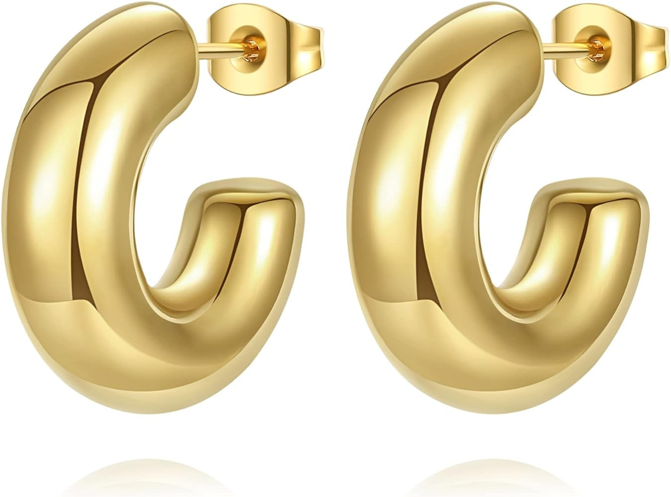 Chunky Gold Hoop Earrings for Women, Lightweight Stainless Steel Thick Hollow Open Hoops with 18K... | Amazon (US)
