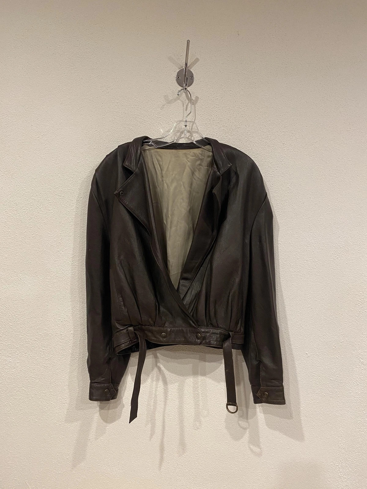 Vintage Brown Leather Jacket Womens Medium Belted Wrap Puff Sleeve Moto 80s | eBay | eBay US