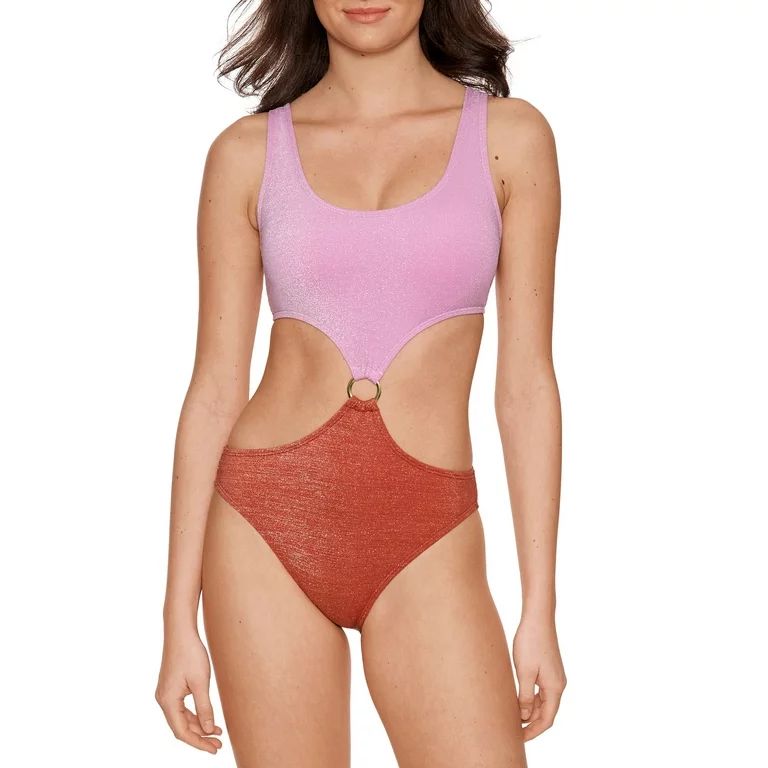 No Boundaries Juniors Lurex Solids Colorblock Monokini One Piece Swimsuit - Walmart.com | Walmart (US)