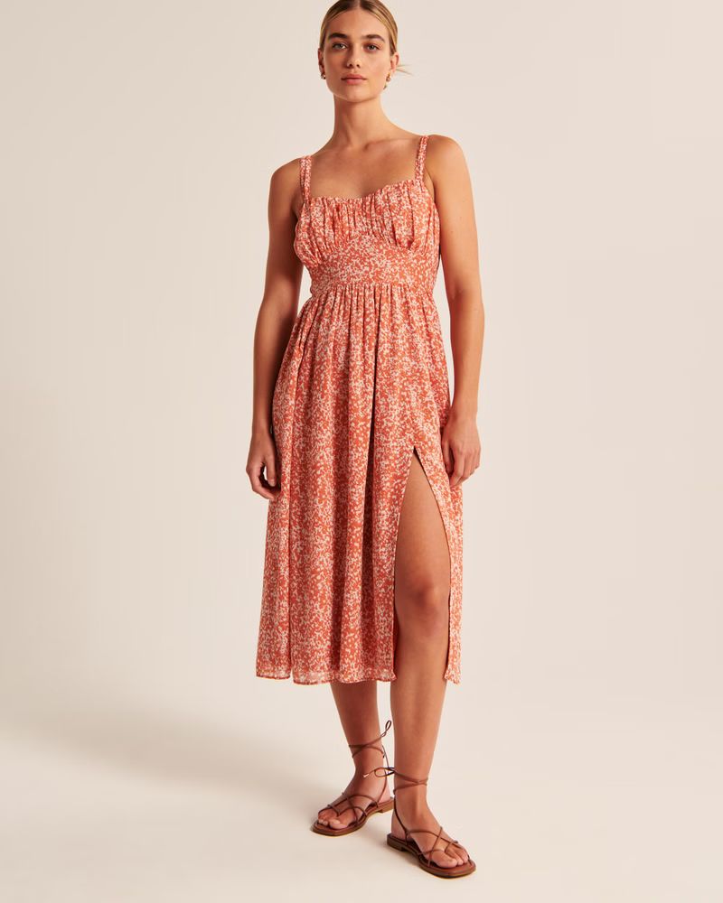 Ruched Chiffon Midi Dress | Abercrombie & Fitch (US)