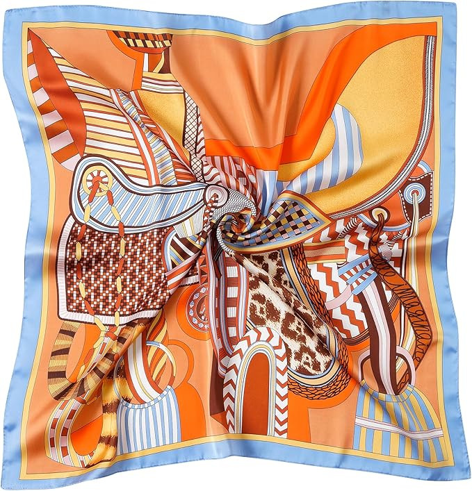 CHUNG Women's Scarf Hair Bandanas Square 27.5" Satin Wrap Fashion Pattern Scarves Emulation Silk ... | Amazon (US)