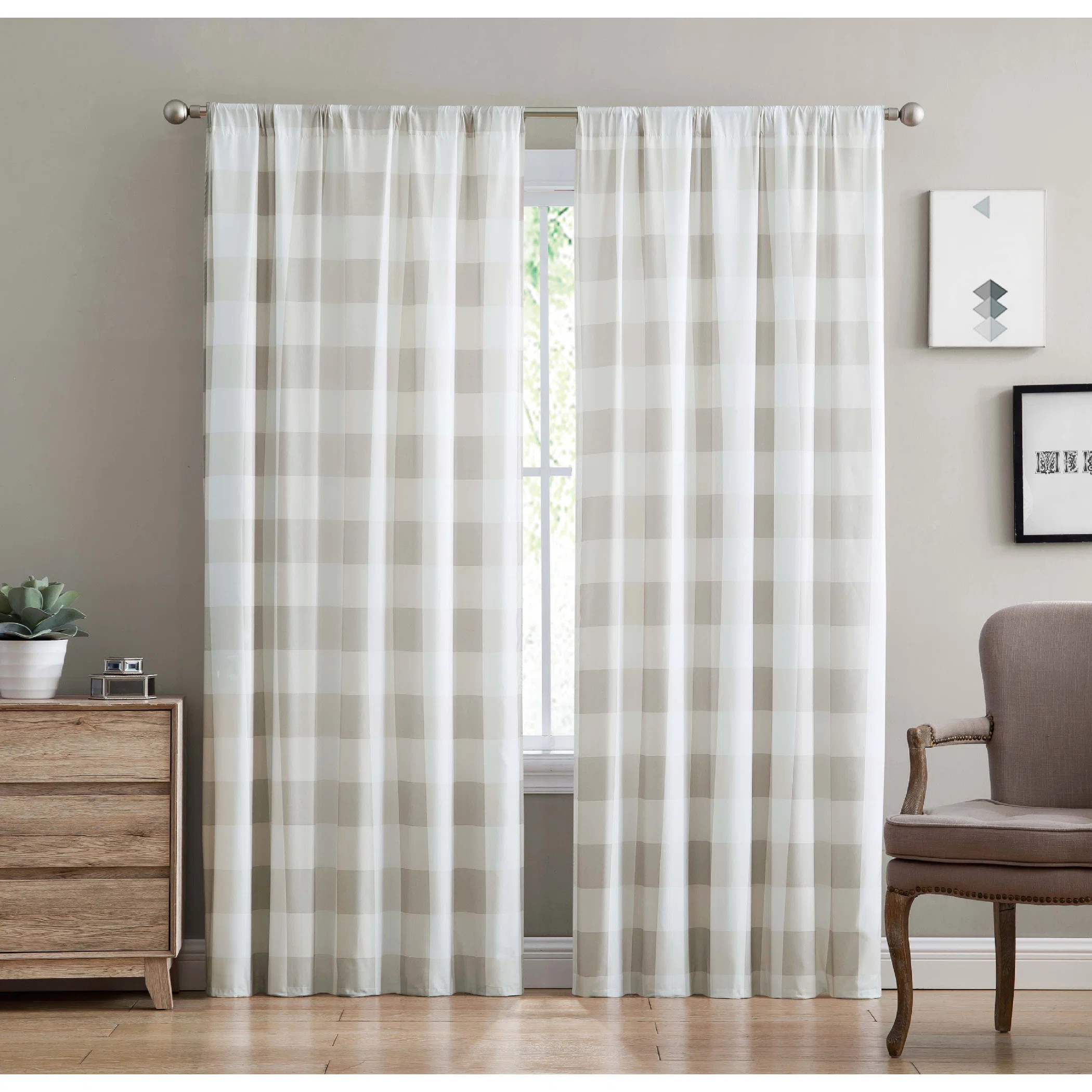 Buffalo Plaid Everyday Semi-Sheer Rod Pocket Curtain Panels | Wayfair North America