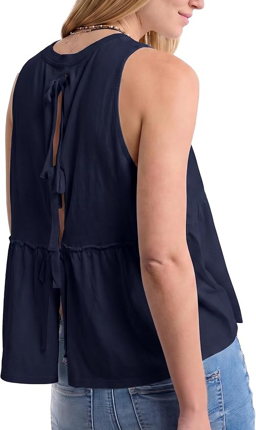 Womens Tie Back Babydoll Tank Tops Casual Sleeveless Peplum Blouse | Amazon (US)