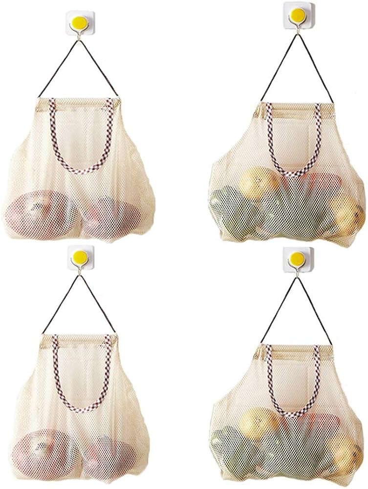 hatisan Reusable Hanging Storage Mesh Bags Durable & Strong Fruit and Vegetable Mesh Bags/Pulling... | Amazon (US)