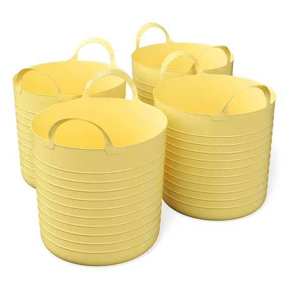 Mainstays Kids 10 Gallon Large Plastic Yellow Flex Storage Basket, 4 Pack | Walmart (US)