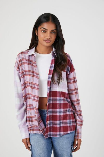 Oversized Colorblock Plaid Flannel Shirt | Forever 21