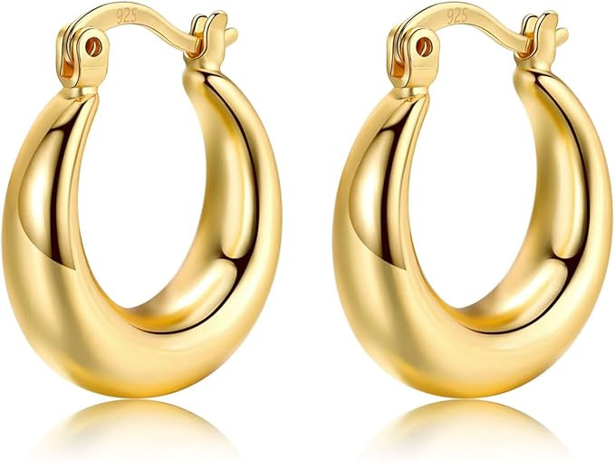 Sterling Silver Hoop Earrings for Women, Silver Chunky Hoop Earrings Small Hinged Hoops Earrings... | Amazon (UK)