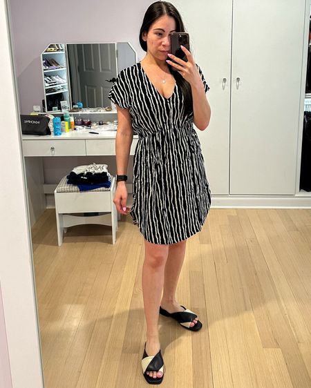 Black and white coverup but I’ll also wear this as a regular dress in the summer. Very flattering IMO. Wearing size Small. Under $50! 

#LTKSwim #LTKFindsUnder50 #LTKTravel