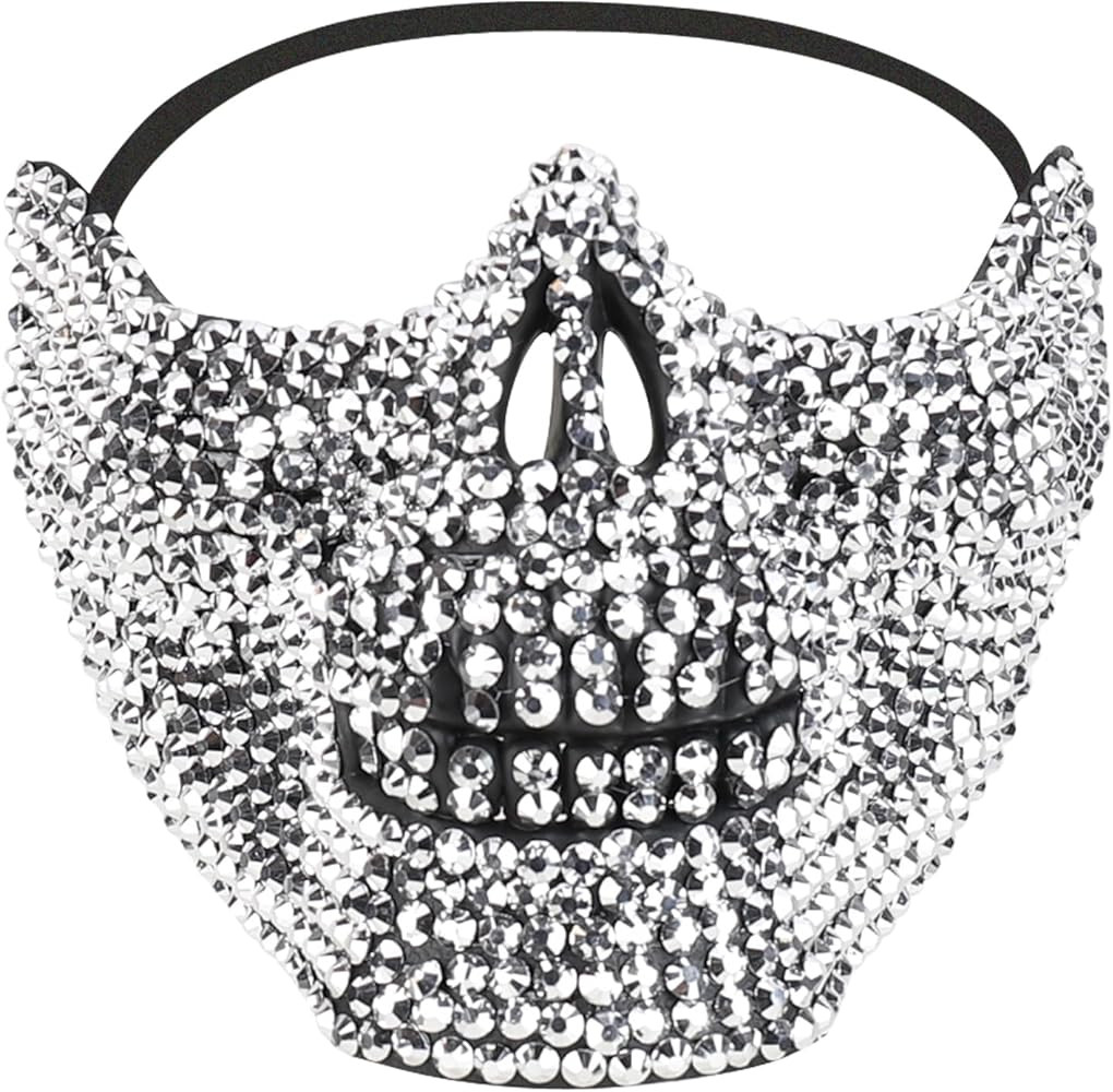 Trendy Apparel Shop Bling Rhinestone Skull Half Mask Costume Accessory - Silver | Amazon (US)