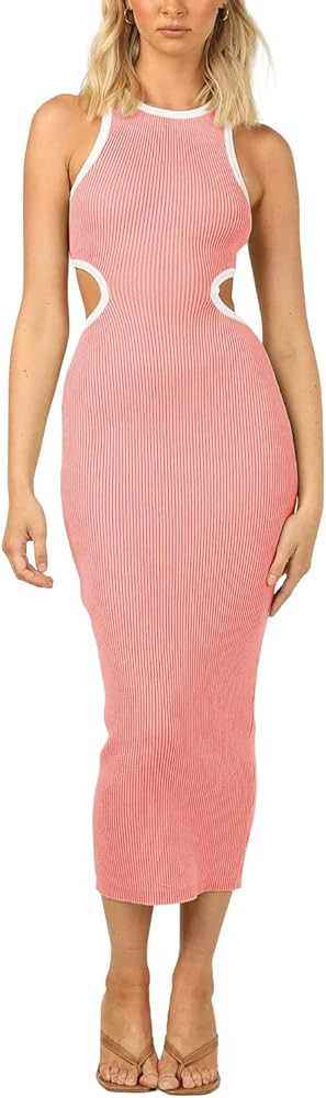 CURFURY Women Sexy Cut Out Bodycon Long Dress Sleeveless Slim Fit Tank Dress | Amazon (US)