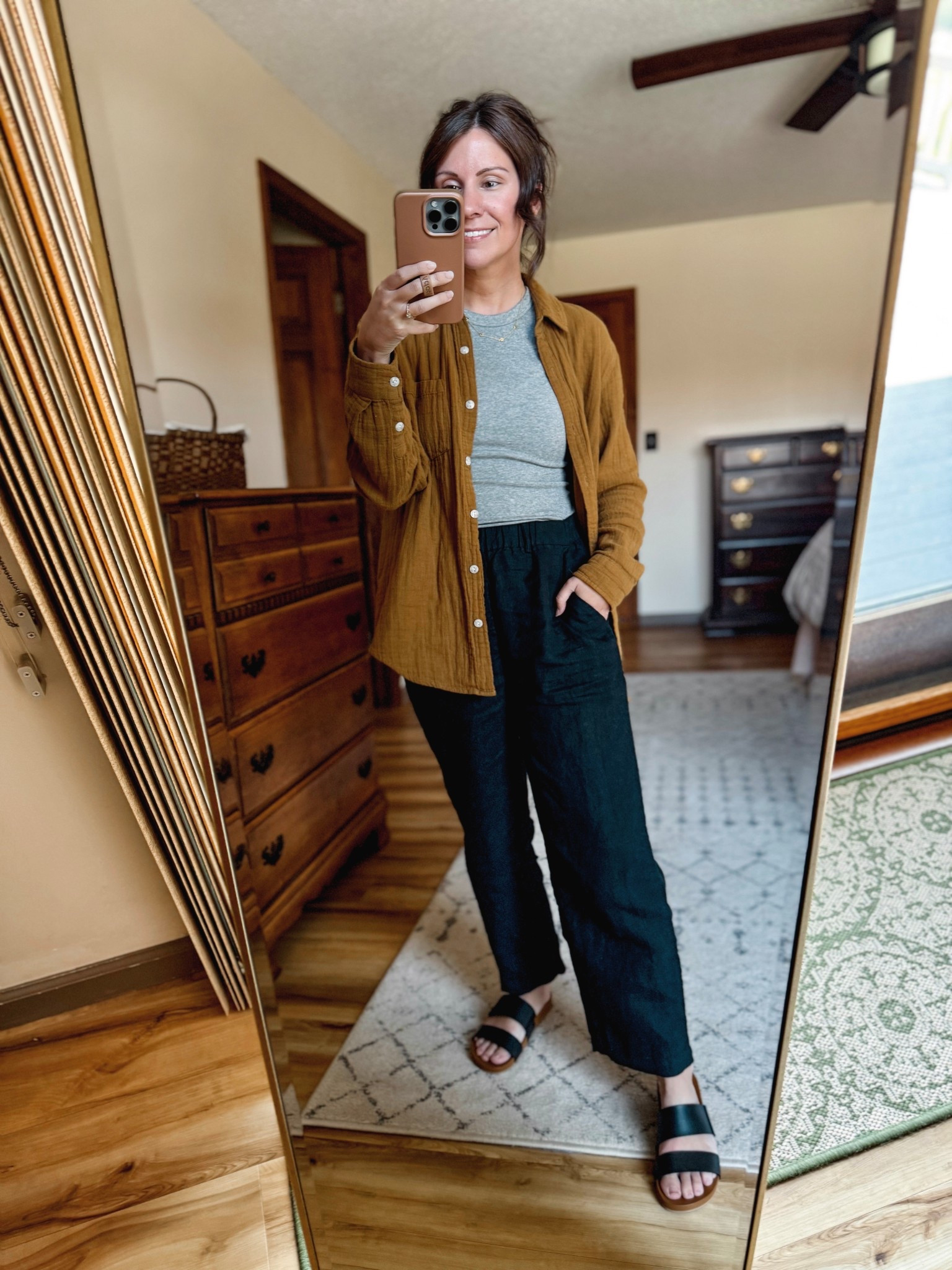 small in my tank, xs in my black linen pants and my cotton button up is older, so I linked similar. My Reef sandals are size 6. 

#LTKootd #LTKPetite #LTKstorytime