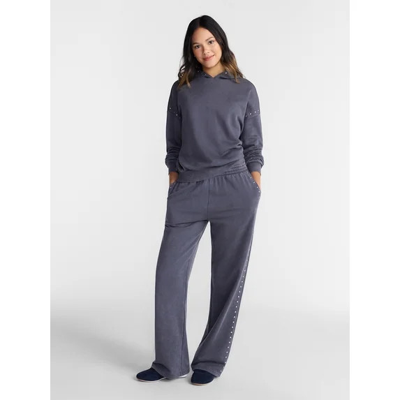 No Boundaries Mineral Wash Studded Fleece Oversized Hoodie, Women's XXS-XXL | Walmart (US)