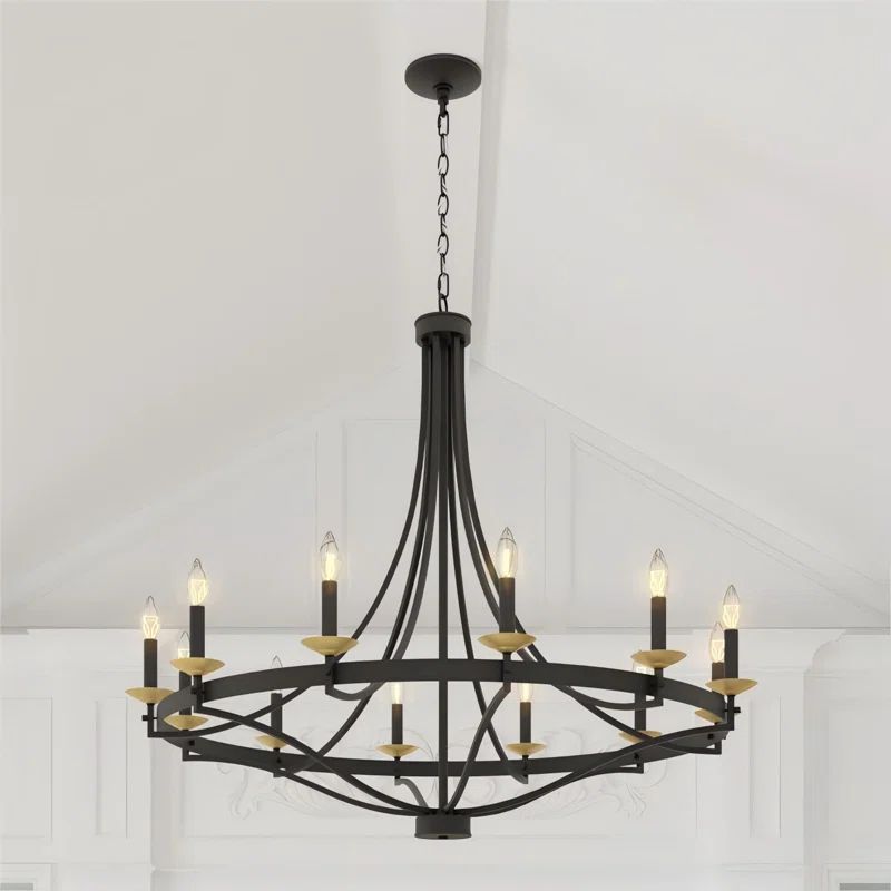 Mattheo 12 - Light Steel Candle Style Dimmable Wagon Wheel Chandelier | Wayfair North America