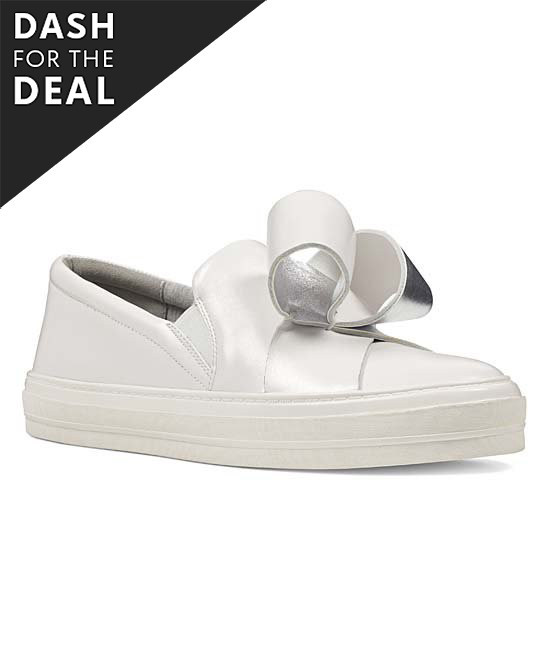 Nine West Women's Sneakers XWH43 - White Oversize Bow Odienella Leather Slip-On Sneaker - Women | Zulily