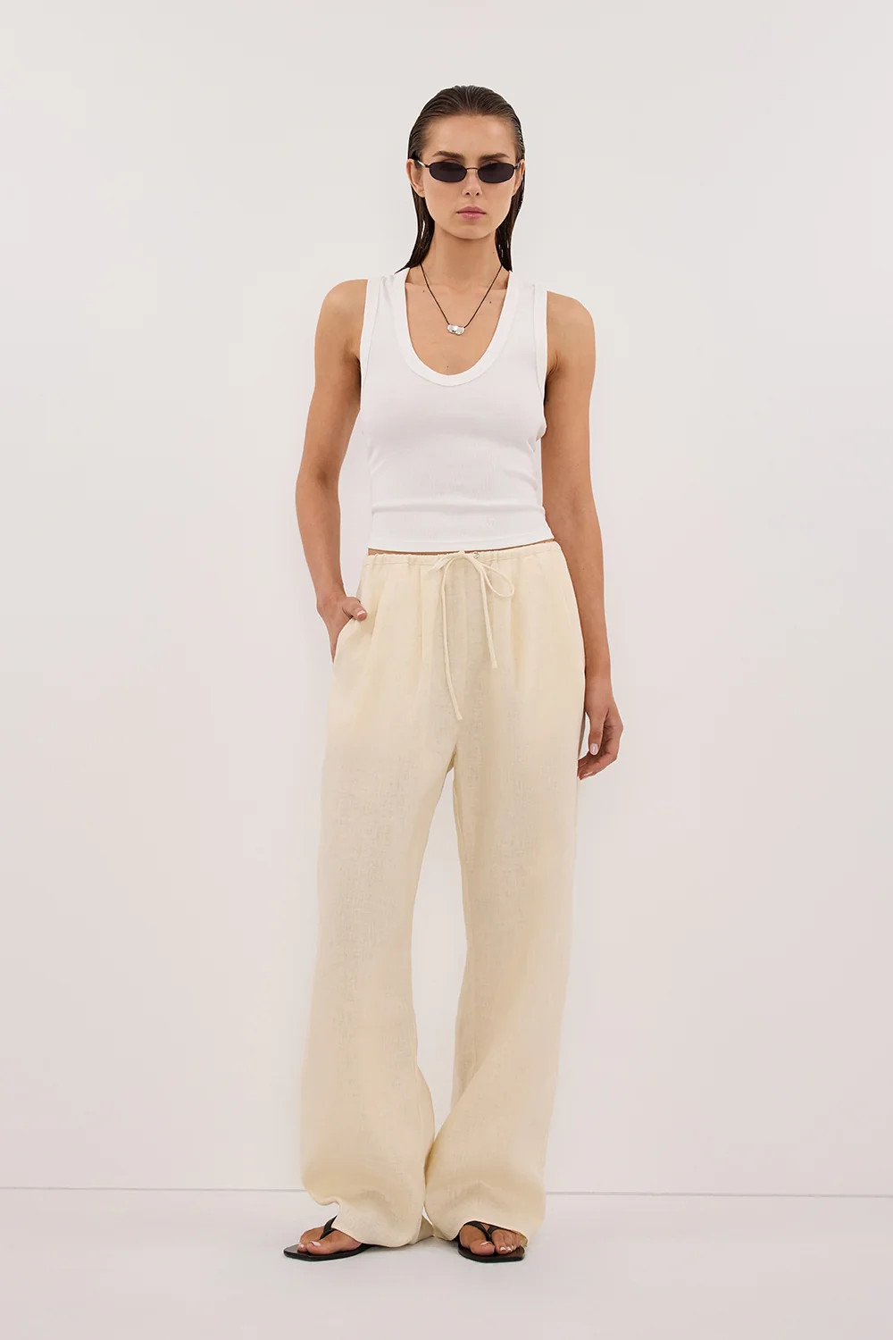 CARLA STRAW DRAWSTRING LINEN PANT | DISSH