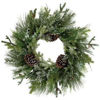 28 in. Unlit Frosted Mixed Pine and Cedar Artificial Christmas Wreath | The Home Depot