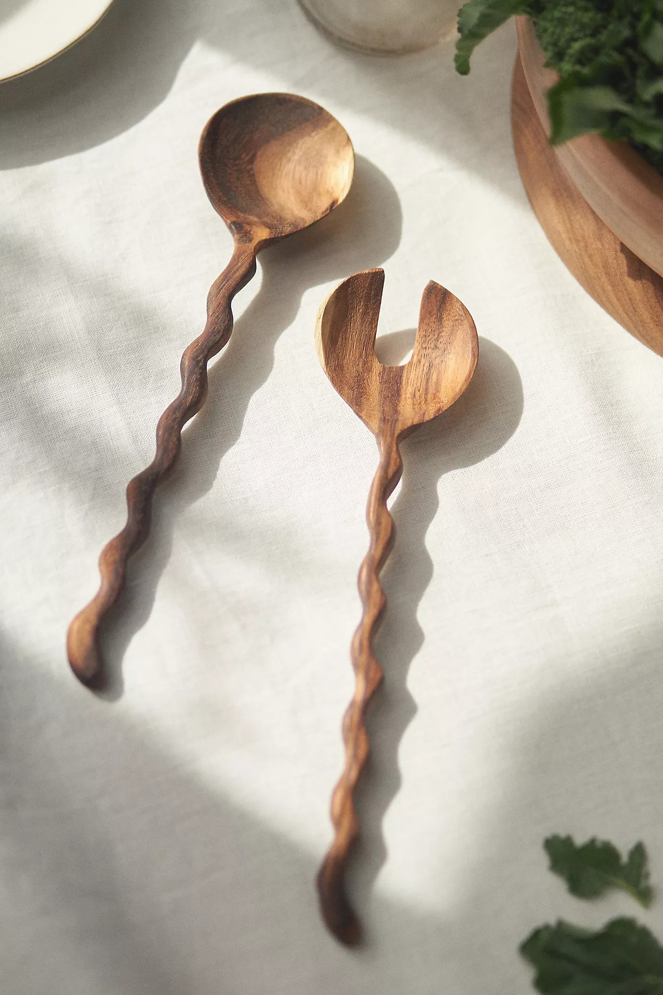 Wiggle Solid Acacia Wood Serve Set | Anthropologie (US)