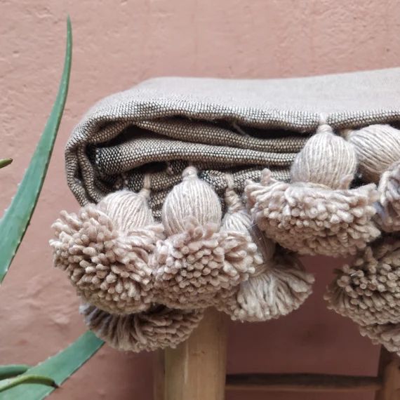 Pom Pom Moroccan Blanket/Throw - Handmade | Etsy (US)