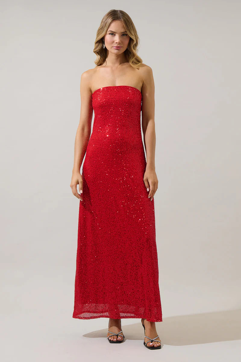 Friday Nights Sequin Strapless Maxi Dress | Sugarlips