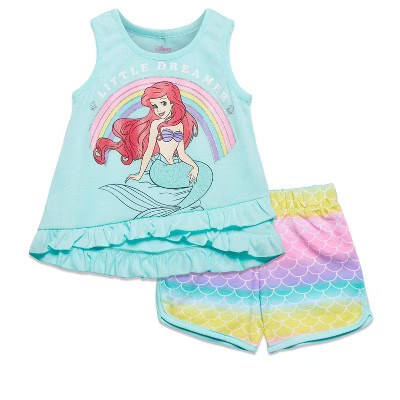 Disney Little Mermaid Princess Ariel Little Girls Crossover T-Shirt Shorts Set Blue | Target