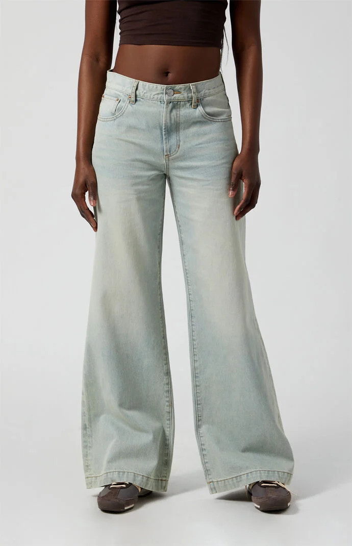 Women's Lena Low Rise Super Baggy Jeans Light Indigo Acid Wash in Medium Indigo - Size 29 | PacSun
