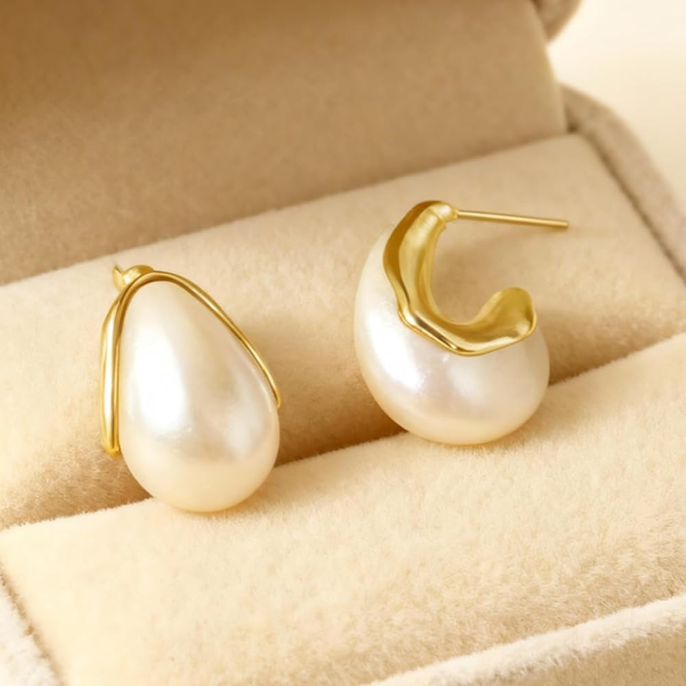 Big Large Pearl Earrings Pearl Drop Earrings for Women Teardrop Bridal Wedding Earring Chunky Gol... | Amazon (US)