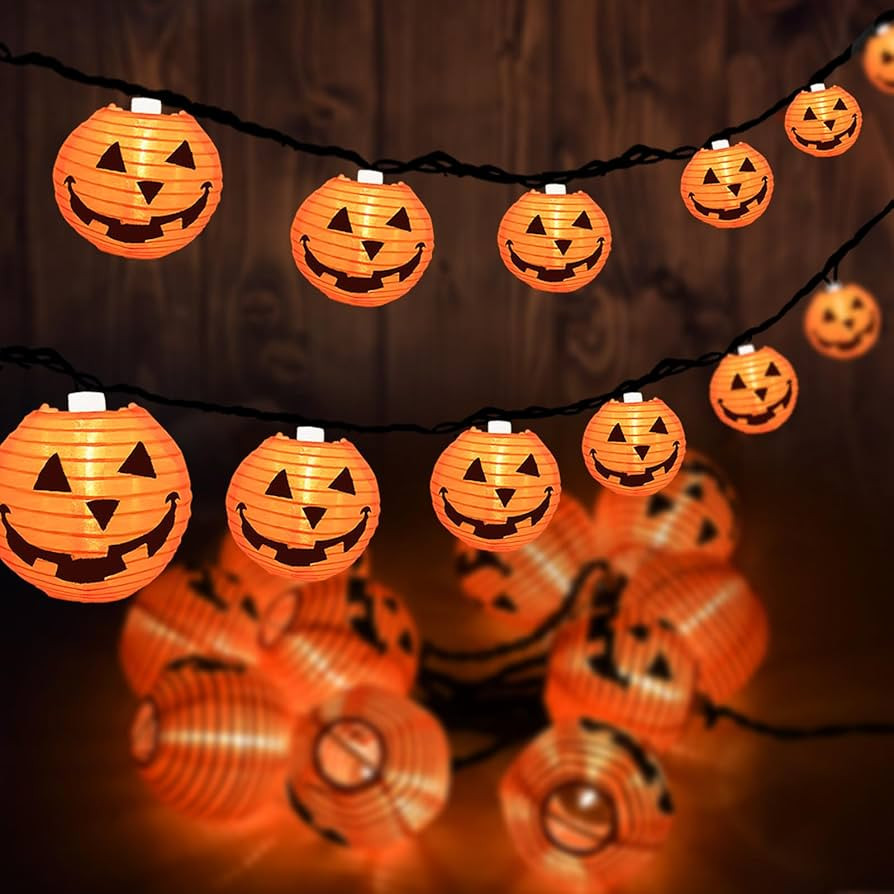 8.5FT Halloween Jack-O'-Lantern String Lights with 10 Orange Pumpkin Bulbs, Black Wire Hanging Li... | Amazon (US)