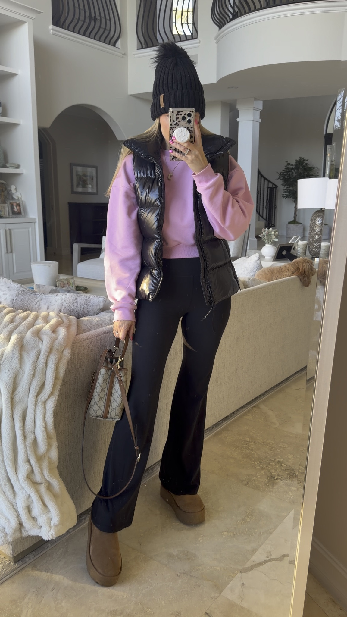 New Alice cropped bubblegum pink sweatshirt, super cute sized up to a medium for a little bit of an extra length.💖🎀 wearing a favorite pair of flare leggings, high-rise great tummy control wearing a size small

#LTKdayinmylife #LTKmomlife #LTKOver40