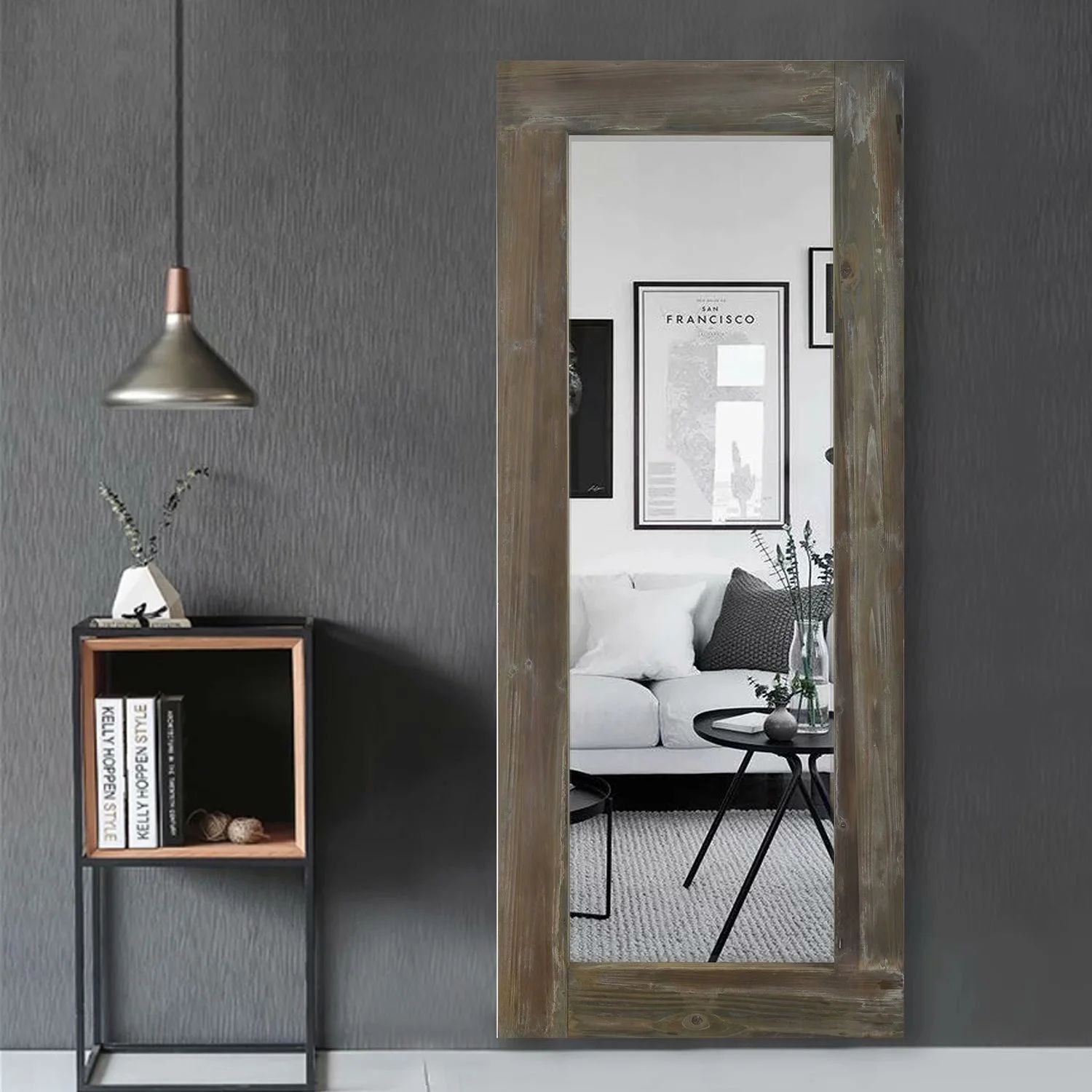 Neutypechic Rustic Full Length Wall Mirror Wood Dark Brown 58"x24" | Walmart (US)