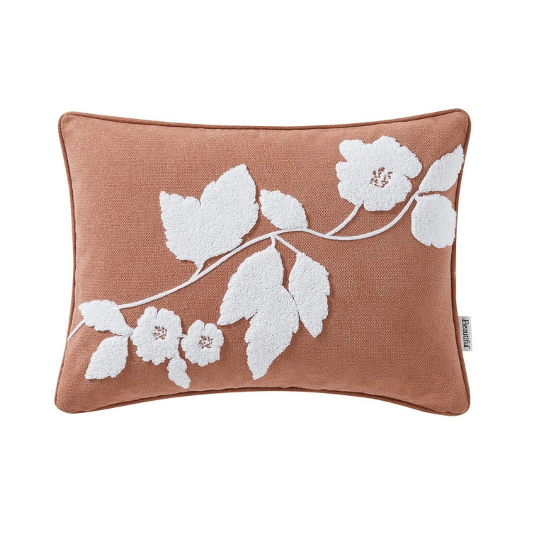 Beautiful Boucle Embroidered Floral Decorative Pillow by Drew Barrymore, 14" x 20", Terracotta - ... | Walmart (US)