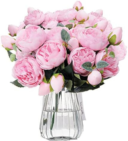 NINAT Peony Artificial Flowers ， Artificial Bouquet Fake Flowers Silk 20 Heads 16 Buds with Flo... | Amazon (US)