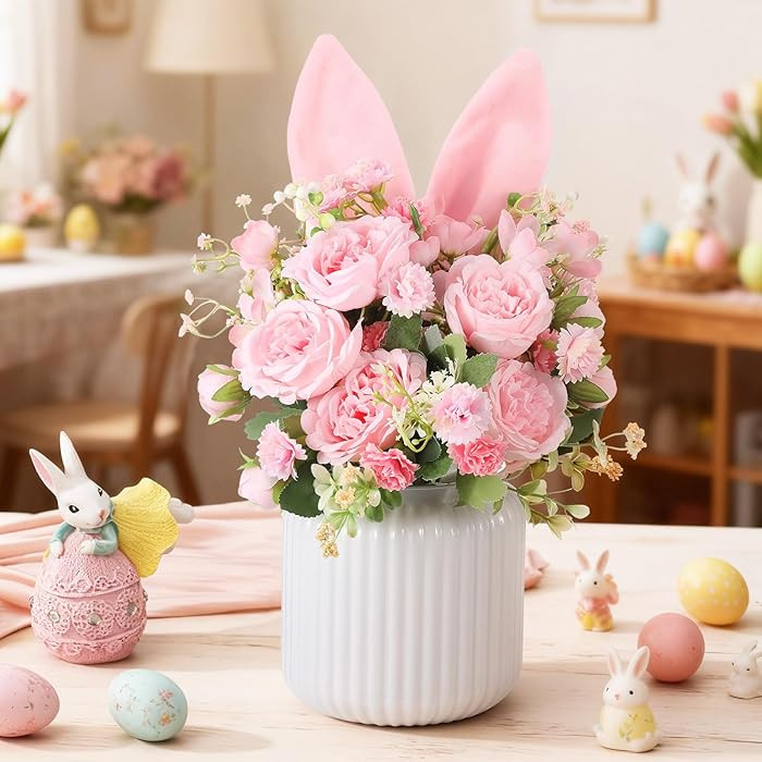 Yookeer Spring Easter Table Centerpiece Decorations Artificial Flower Bunny Ear and Vase Table 13... | Amazon (US)